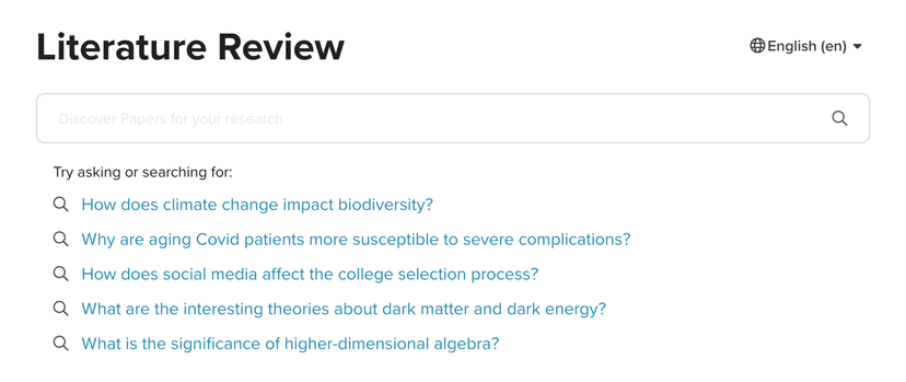 SciSpace core feature - Literature Review