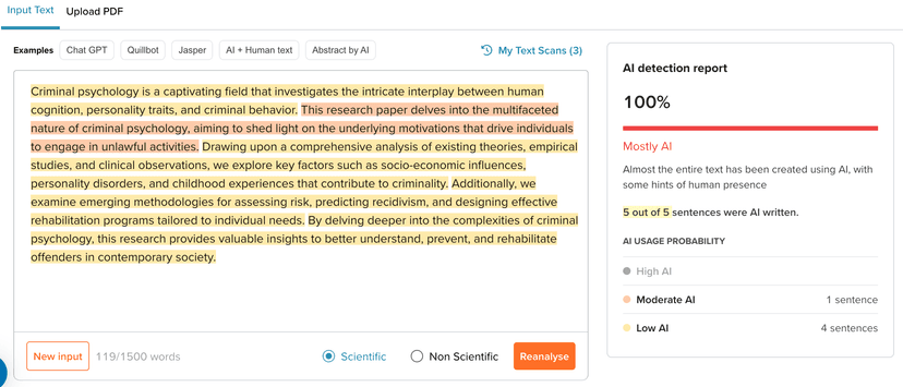 SciSpace core feature - Academic AI Detector
