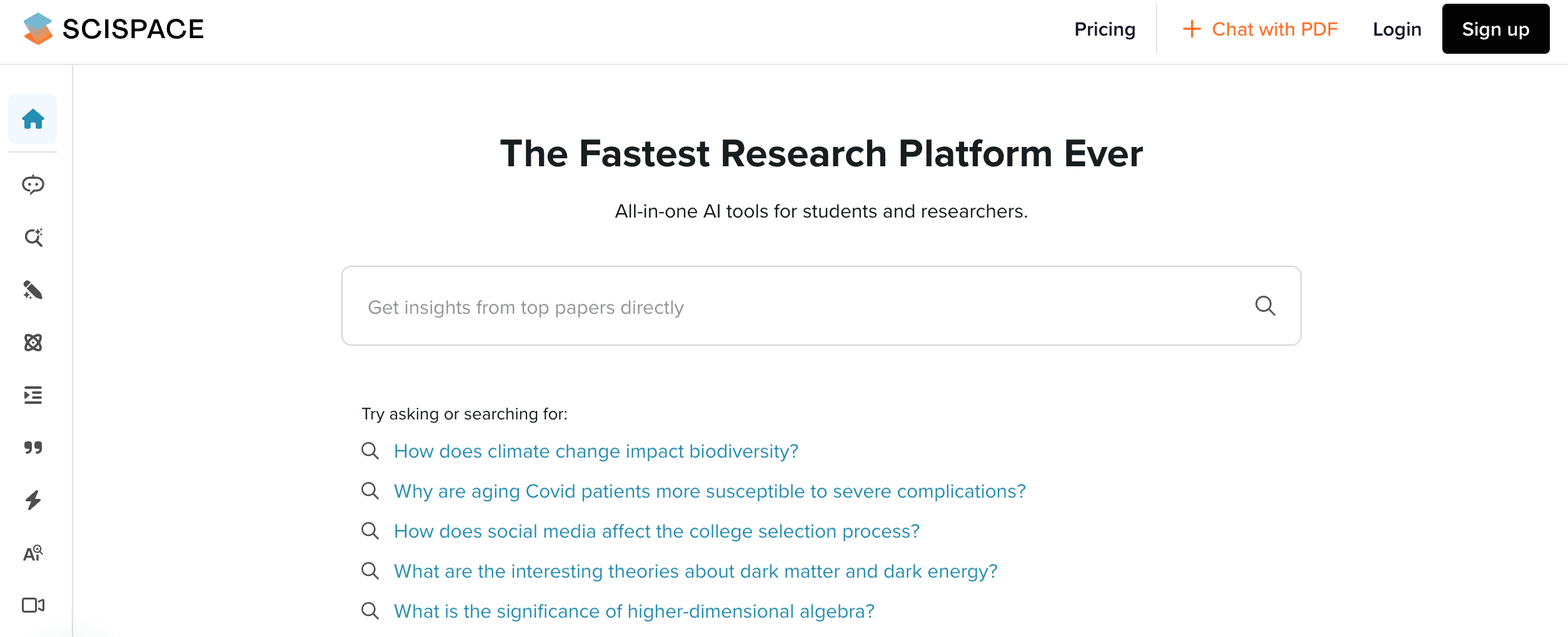 SciSpace AI-powered literature review assistant interface